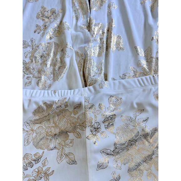 MSK Women's Plus Size Printed Chiffon Pull-On Palazzo Pants Ivory Gold 2X - Picture 9 of 11
